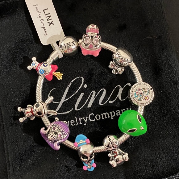 Linx Snake Chain Bracelet with Cute Skull Themed Charms
